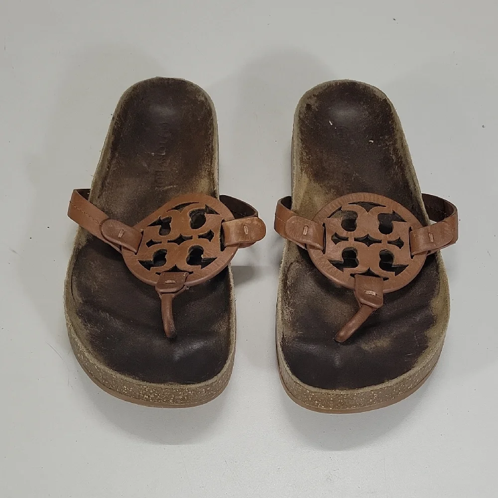 Women's Tory Burch Brown Leather Thong Sandals sz 8